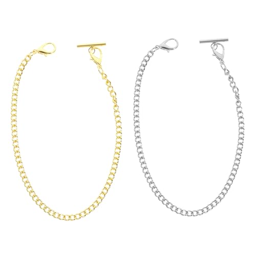 Garneck 2 Stück Taschenuhrkette Teiliges Metall Vintage Stil Langlebige Jeans Ketten Dekoration Silberfarbene und Goldfarbene Verschluss Pant Chain für Herren und Damen von Garneck