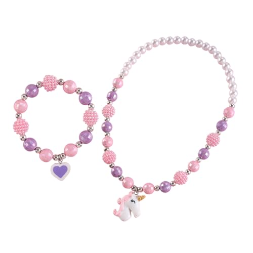 Garneck 2 Stück Teiliges Armband und Halskette mit Niedlichem Einhorn Anhänger Einzigartiger Halschmuck für Mädchen Einfach Anzulegen Vielseitig Kombinierbar Accessoire für Geburtstag und von Garneck