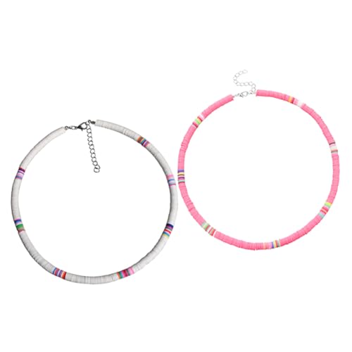 Garneck 2 Stück Teiliges Damen Bunte Polymer Clay Halsketten Kurz Leichte Boho Clavicle Ketten Bequeme Strand Accessoires für Frauen Perlen Schmuck Individuell und Vielseitig von Garneck