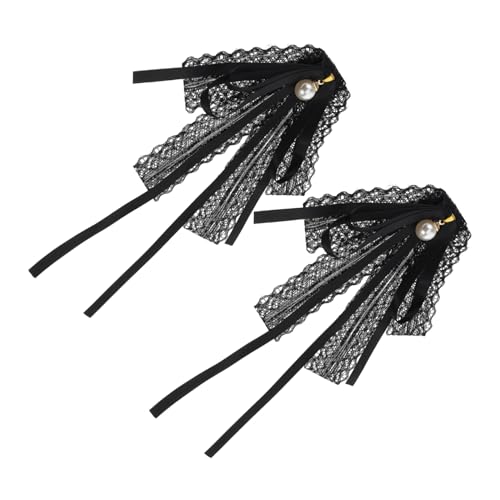 Garneck 2 Stück Teiliges Damen Spitzen Brosche mit Perlenverzierung Abnehmbare Schleifen Broschen als Klassische Kurzkragen Schleifen Elegantes Accessoire für Hochzeit und Party Schwarz von Garneck
