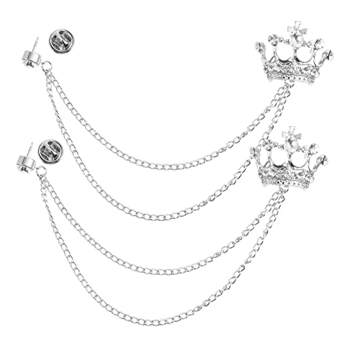 Garneck 2 Stück Teiliges Herren Anzug Broschen Kronenform mit Quasten Metalllegierung und Strass Kragenclips für Hemd Stilvolle Vintage Anstecker für Festliche Anlässe von Garneck