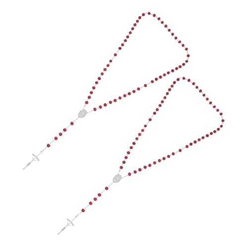 Garneck 2 Stück Teiliges Holzperlen Armband und Halskette mit Katholischem Kreuzanhänger Retro Design Vielseitig Tragbar als Schmuck für Damen und Herren von Garneck