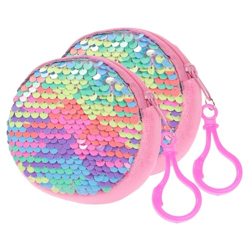 Garneck 2 Stück Teiliges Kleine Clutch Geldbörse Damen aus Festem mit Großer Kapazität Runde Pailletten Geldbeutel in Süßem Pastellrosa für Alltag und Party von Garneck