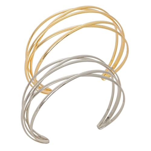Garneck 2 Stück Teiliges Metall armreif Mehrschichtiges Offenes Design Modische Legierungsarmbänder in Gold und Silber für Damen Eleganter Armschmuck für Festliche Anlässe und Alltag von Garneck