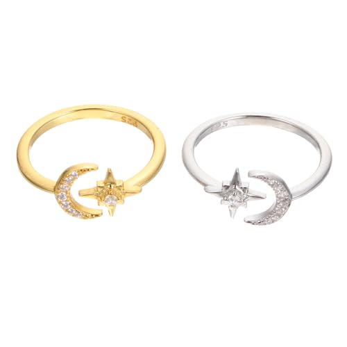 Garneck 2 Stück Verstellbare Damenringe Offene Stern Mond Ringe Silber Gold Schmuckaccessoires Hautfreundlich Elegantes Vintage Design Alltag Geschenk von Garneck