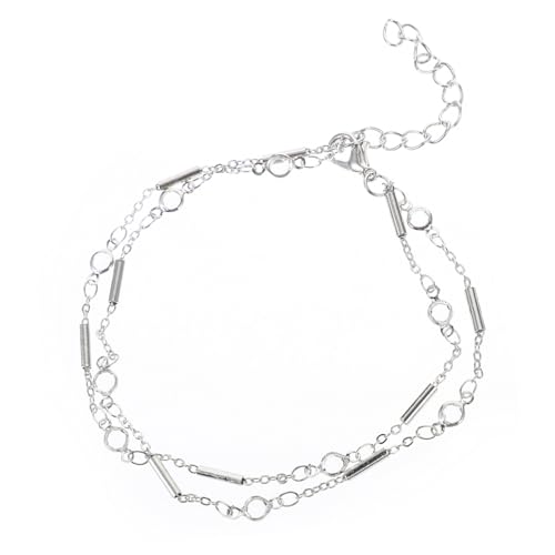 Garneck 2 Stück Verstellbare Fußkettchen Damen Doppellagige Metall Röhren Fußkette Elegantes Silbernes Fußschmuck Vielseitig Kombinierbar für Alltag und Festliche Anlässe von Garneck
