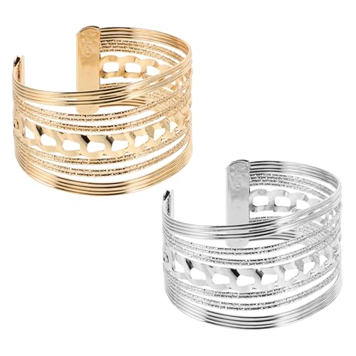 Garneck 2 Stück Verstellbare Mehrlagige Offene Armreifen Damen Leichter Hohler Metallbangle aus Zinklegierung Eleganter Schmuck für Party Hochzeit Abschlussball Vielseitig Einstellbar von Garneck