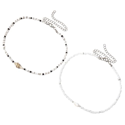 Garneck 2 Stück Verstellbare Perlen Muschel Halskette Sommer Strand Schmuck Boho Choker für Damen und Teens mit Bunten Beads und Tropischem Design von Garneck