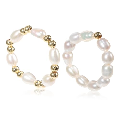 Garneck 2 Stück Verstellbare Perlenringe Stretch Beaded Ringe Damen Schmuck Süßwasserperlen Finger Schmuck für Geburtstag Verlobung von Garneck