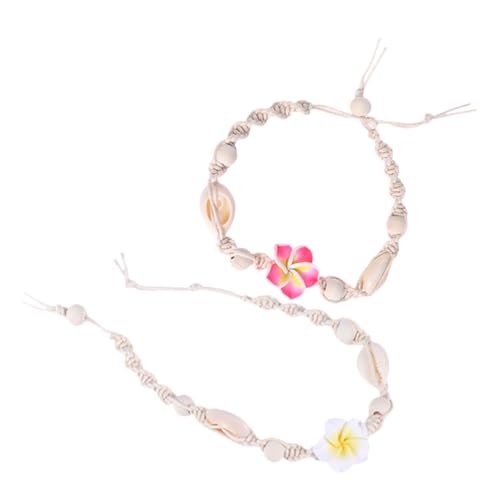 Garneck 2 Stück Verstellbares Fußkettchen für Frauen mit Hawaiianischem Blumen und Muschel Design Boho Schmuck Leichtes Langlebiges Knöchel Armband für Strand und Alltag von Garneck