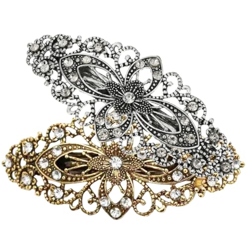 Garneck 2 Stück Vintage Haarklammern Damen Haarspangen mit Federmechanismus Dekorativ mit Hohlem Blumenmuster Robust für Dickes Haar Modischer Haarschmuck für Frauen Alltag und Besondere von Garneck