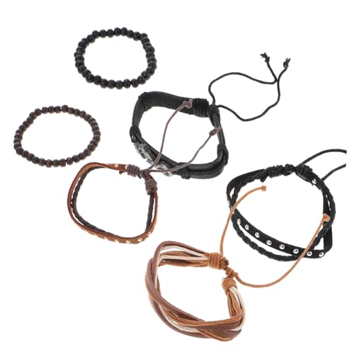 Garneck 2 Stück Vintage Herrenarmband Mehrlagig Retro Lederarmband Handgefertigt Robust Modisch für Alltag Festival Geschenk von Garneck