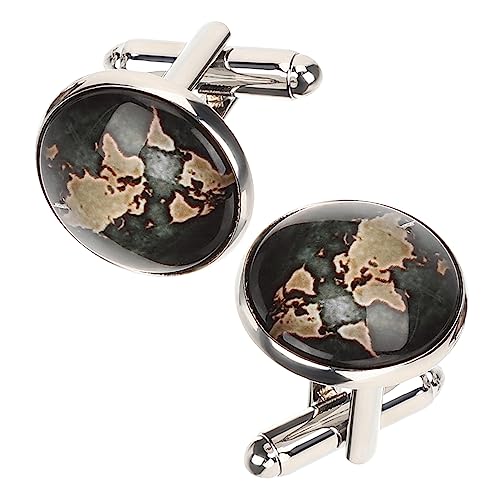 Garneck 2 Stück Vintage Manschettenknöpfe Herren Silber Weltkarte Design Klassisch Elegant Business Hochzeit Accessoire von Garneck
