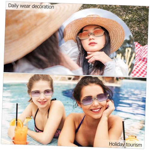 Garneck 2 Stück Vintage Randlose Geometrische Sonnenbrillen für Damen und Herren Leichte Metallfassung Verstellbare Nasenpads UV schutz PC linsen Modische Achteckige Brillen für von Garneck