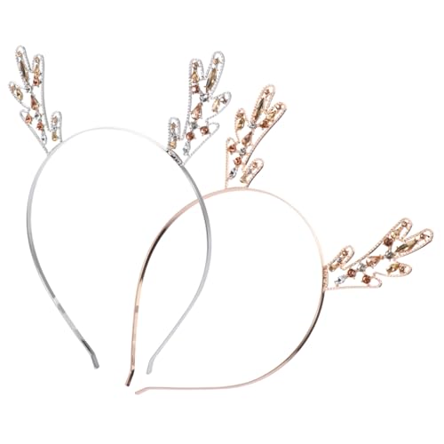 Garneck 2 Stück Weihnachtliches Teiliges Metall Stirnband mit Rentier Geweih Zarte Strass Haarschmuck Silber und Roségold Leichtes Xmas Haarreif für Party und Karneval von Garneck