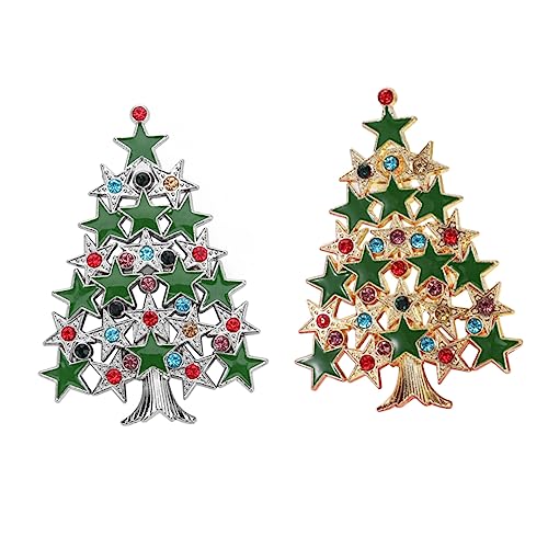 Garneck 2 Stück Weihnachtsbaum Brosche Einzigartige Strass Anstecknadel Modisches Weihnachts Accessoire für Pullover Mützen Taschen Gold und Silber Vielseitige Schmuck Dekoration von Garneck