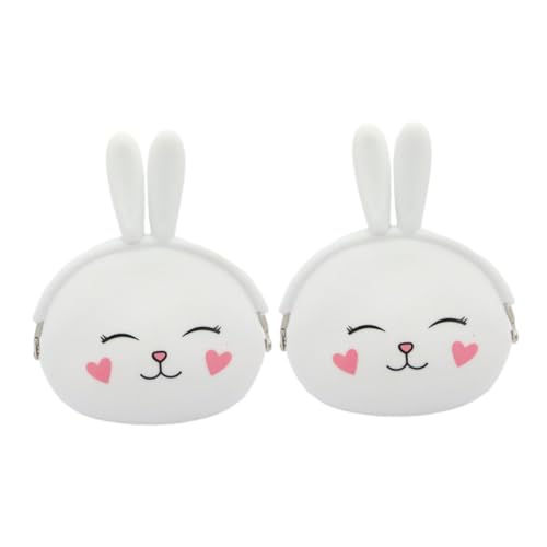 Garneck 2 Stück Weißer Niedlicher Kaninchen Design Silikon Geldbeutel mit Schnappverschluss Kleiner Geldbeutel für Mädchen Tragbarer Schlüsselbeutel für Alltag und Reisen von Garneck