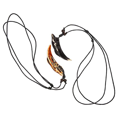 Garneck 2 Stück Zahn Halskette Herren Resin Anhänger Robust Modisch Schwarz Rotbraun Stilvoll für Alltag und Party von Garneck