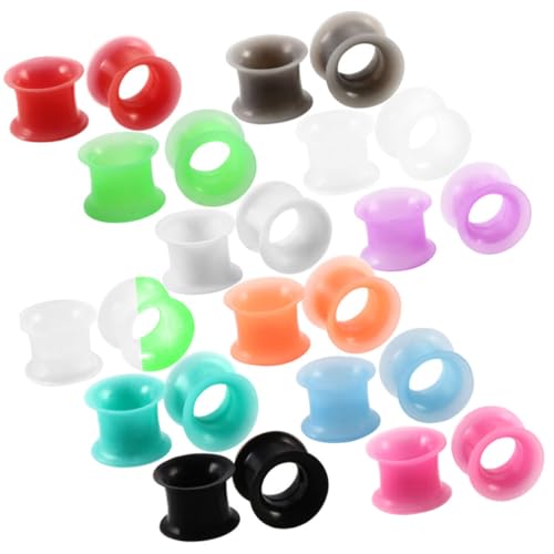 Garneck 24 Stück Silikon Ohr Tunnel Plugs Ohr Expanders Doppelt Flare Piercing Schmuck Gemischte Farben für Damen und Anlässe von Garneck