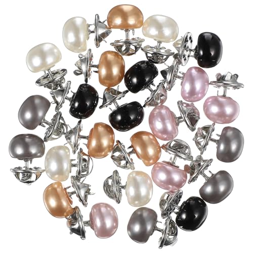 Garneck 25 Stück Teiliges Exposure Broschenknöpfe Perlenknöpfe für Kleidung Blusen Röcke und Strickjacken zur Vermeidung von Kleiderpannen Schwarz Hellrosa Perlenweiß Champagner von Garneck