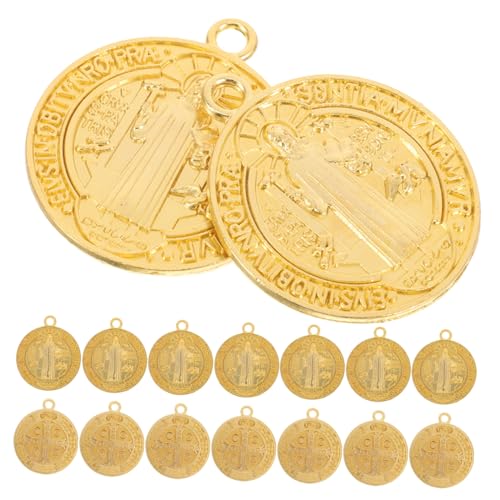 Garneck 25 Stück Teiliges Schmuckanhänger Metall Goldfarbene Saint Benedict Charms Vielseitig für Halsketten Armbänder DIY Schmuckherstellung und Bastelprojekte Leicht Modisch von Garneck