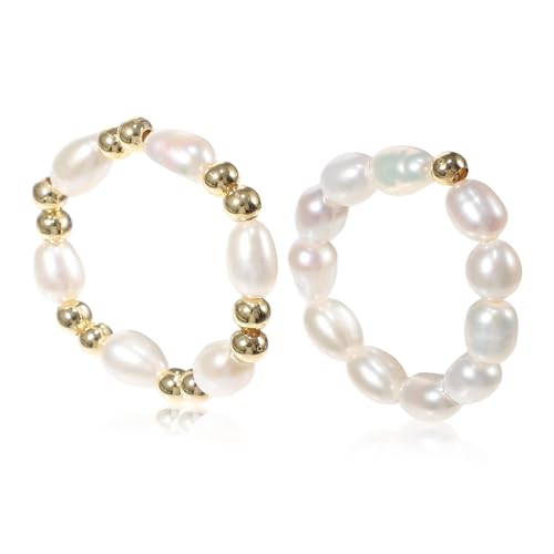 Garneck 2Stücke Handgefertigte Perlenringe für Frauen Elastische Ringe mit Zeitlosem Design Geburtstagsgeschenk für Valentinstag und Besondere Anlässe von Garneck