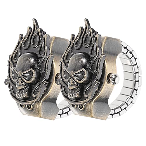 Garneck 2Stücke Retro Elastische Fingeruhr für Damen und Herren Vintage Ring Uhr mit Flip Open Cover Langlebig und Praktisch Casual Fingeruhr für Alltag Garneck 2Stücke Retro Elastische Fingeruhr für Damen und Herren Vintage Ring Uhr mit Flip Open Cover Langlebig und Praktisch Casual Fingeruhr für Alltag von Garneck