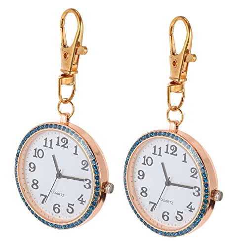 Garneck 2stücke Taschenuhr Schlüsselanhänger Clip Taschenuhr Schlüsselbund Mit Strass Verzierung Für Unisex Damen Herren Junge Mädchen Erwachsene von Garneck