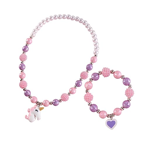 Garneck 2Stücke Teiliges Einhorn Themen Schmuckset für Halskette und Armband mit Herzförmigem Anhänger Elastische Dehnbare Handgelenkkette Perfektes für Junge Mädchen von Garneck