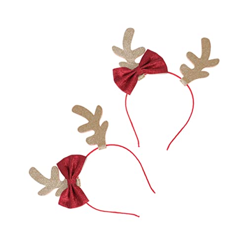 Garneck 2er Set Weihnachts-Haarreifen Für Erwachsene - Glitzernde Rentier Geweihe Mit Schleife Festlicher Kopfschmuck Für Die Weihnachtsfeier Stylischer Haarschmuck in Gold von Garneck