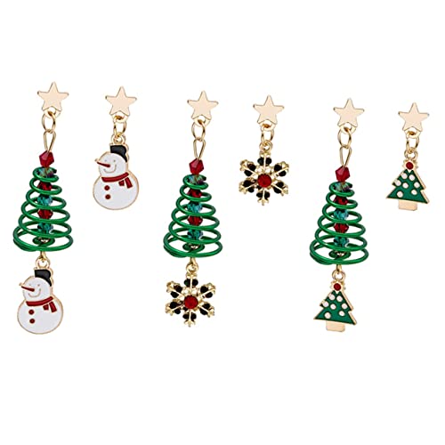 Garneck 3 Paare Asymmetrische Weihnachtsbaum Ohrstecker Kreative Xmas Ohrdekorationen Modischer Schmuck für Damen Freundinnen Mütter von Garneck