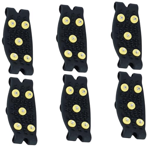 Garneck 3 Paare Eis Krallen Schuhe Spikes Rutsch Überschuhe mit Zähnen Gelber Schnalle Tpe Material Winter Schneeschuhe Überzieher für Wandern Joggen Outdoor Herren Damen von Garneck