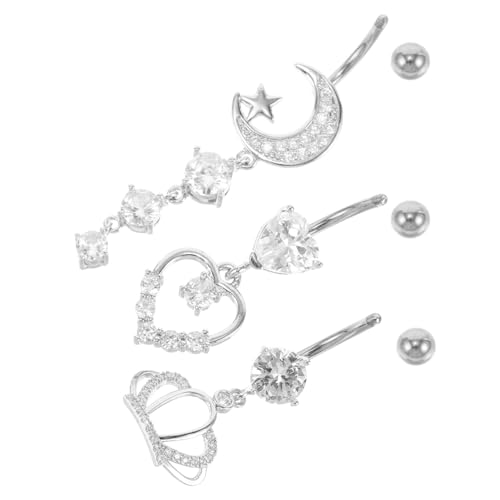 Garneck 3 STÜCKE Bauchnabelpiercing Ringe mit Herz Krone und Zirkonia Bauchnabel Schmuckstücke für Frauen für Partys und Freizeit von Garneck