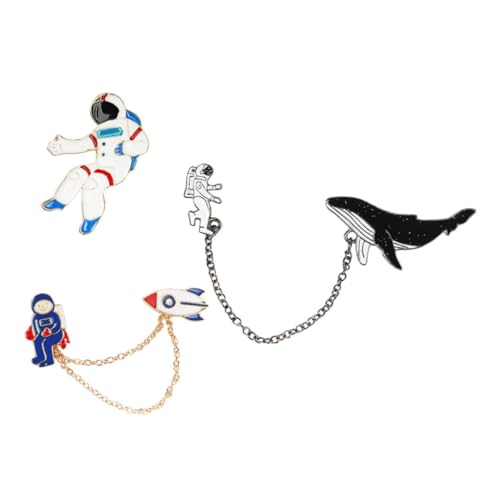 Garneck 3 Sätze Kreative Astronaut Broschen aus Legierung Niedliche Weltraum Wal Anstecker für Kleidung Rucksack und Kragen Vielseitige Festival Corsage Einfach zu Tragen Dekorieren von Garneck