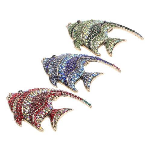 Garneck 3 Stück Alloy Broschen Tropische Fischform Strass Damen Brustnadeln Kreative Schmuck Deko für Kleidung Taschen Schals Hüte von Garneck