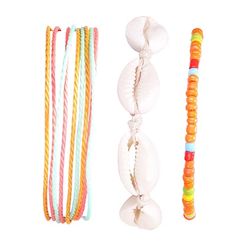 Garneck 3 Stück Boho Fußkettchen Teilig Bunte Perlen Fußkette Damen Handgefertigte Verstellbare Fußband Accessoires für Sommer Strand Party Farbiges Armband Orange von Garneck