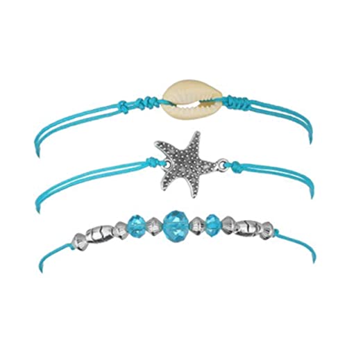 Garneck 3 Stück Boho Fußkettchen Teilig Verstellbar mit Blauen und Perlen Kreatives Armband Fußschmuck Damen Strand Schmuck für Frauen und Mädchen von Garneck