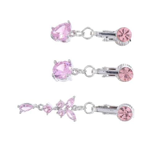 Garneck 3 Stück Clip Bauchnabelringe Damen Zirkonia Schmuck Schmetterling Herz Design Komfortabel Hautfreundlich Party Sommer Strand Accessoire von Garneck