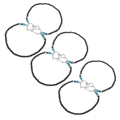 Garneck 3 Stück Doppel Layer Perlen Knöchelarmbänder mit Herz Anhängern Langlebiger Strand Schmuck für Sommerurlaub von Garneck