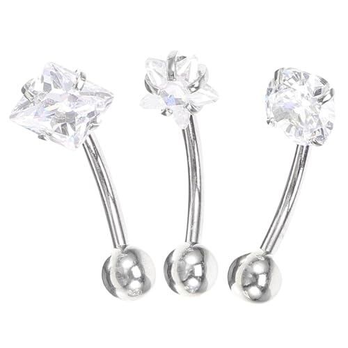 Garneck 3 Stück Edelstahl Bauchnabelringe Set mit Funkelnden Zirkonia in Rund Eckig Leicht Hautfreundlich Modischer Körperschmuck für Damen und Mädchen für Partys und Alltag von Garneck