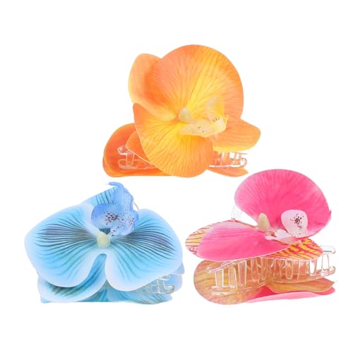 Garneck 3 Stück Großes Teiliges Phalaenopsis Haarklammern für Dickes Haar Robuste und Bequeme Haarspangen für Frisuren und Besondere Anlässe Rosa Gelb und Blau von Garneck