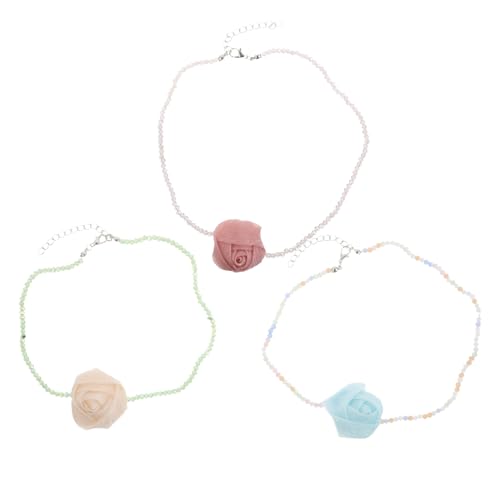 Garneck 3 Stück Handgemachte Blumenperlen Choker Halskette für Frauen Vintage Strand Schmuck für Sommerpartys und Alltag von Garneck