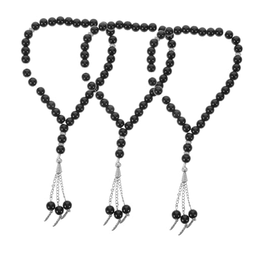 Garneck 3 Stück Muslimische Gebetsperlen Handgefertigt Tragbare Tasbih Armbänder für Männer und Frauen Glatte Schwarze Kugeln Traditionelle Islamische Rosenkranz perlen für Gebet und von Garneck