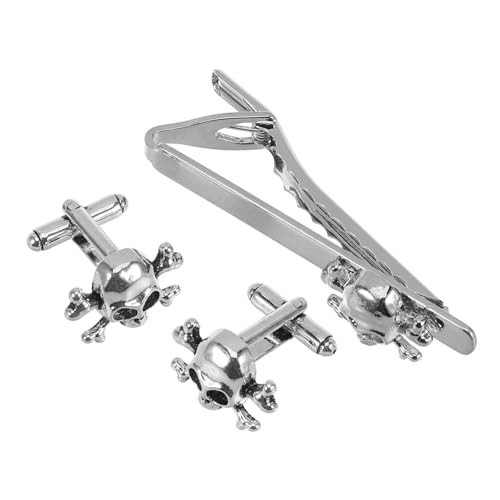 Garneck 3 Stück Skull Krawattenklammer und Manschettenknopf Set Langlebiger Handpoliert für Stilvolle Herren bei Hochzeiten Banketten und Partys Elegantes Verpackung von Garneck