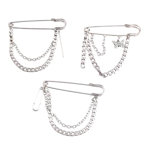 Garneck 3 Stück Stylische Vintage Broschen Hip hop Ketten Design Modische Anstecknadeln für Damen Kleidung Revers Dekoration Vielseitig Kombinierbar von Garneck