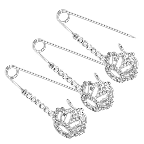 Garneck 3 Stück Teiliges Broschen Silberfarbene Strass Kronenpins Anstecknadeln für Damen Cardigan Schal Bluse Festliche Kleidung Schmuckaccessoire von Garneck