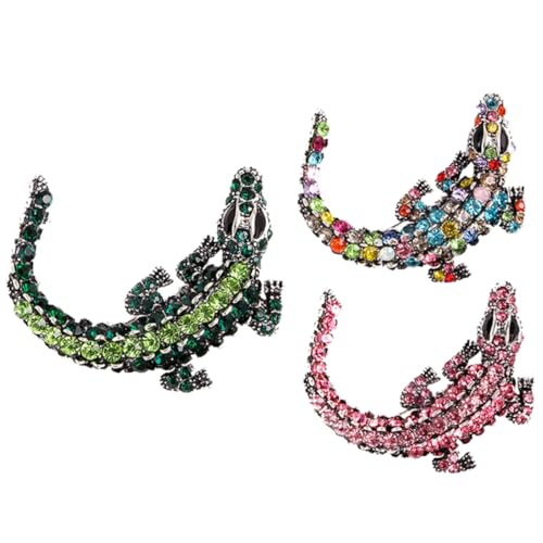Garneck 3 Stück Teiliges Broschen aus Legiertem mit Funkelnden Strasssteinen Alligator Form Vielseitig als Anstecknadel für Herren und Damen Farbige Schmuckakzente für Kleidung und Kragen von Garneck