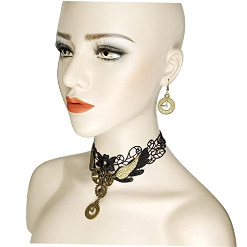 Garneck 3 Stück Teiliges Damen Spitzenhalskette und Ohrringe mit Retro Uhren Design Eleganter Vintage Look Handwerkskunst Vielseitiges Accessoire für Besondere Anlässe von Garneck