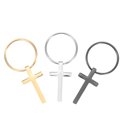 Garneck 3 Stück Teiliges Edelstahl Kreuz Schlüsselanhänger für Herren Spiegelglanz Moderner Stil Religiöser Charm für Tasche Rucksack Auto Modischer Metallanhänger in Silber Gold Schwarz von Garneck