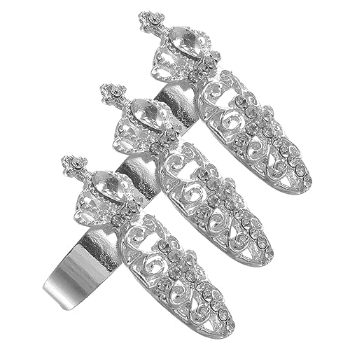 Garneck 3 Stück Teiliges Eleganter Rhinestone Fingernagelring für Damen Handgelenksringe für Nailart für Besondere Anlässe von Garneck